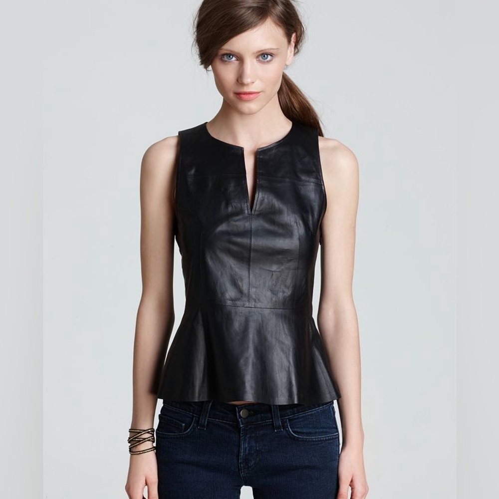 Theory Etia leather peplum top